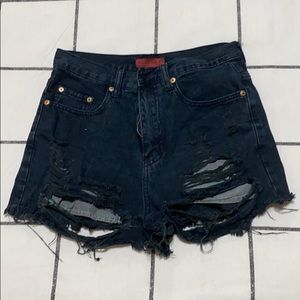 Black faded watch denim shorts